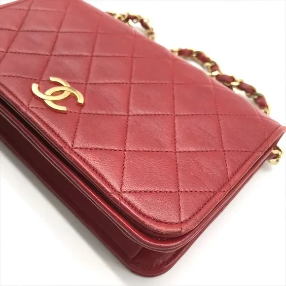 Authentic CHANEL red Lambskin classic single flap 24k gold shoulder bag - Picture 10 of 13
